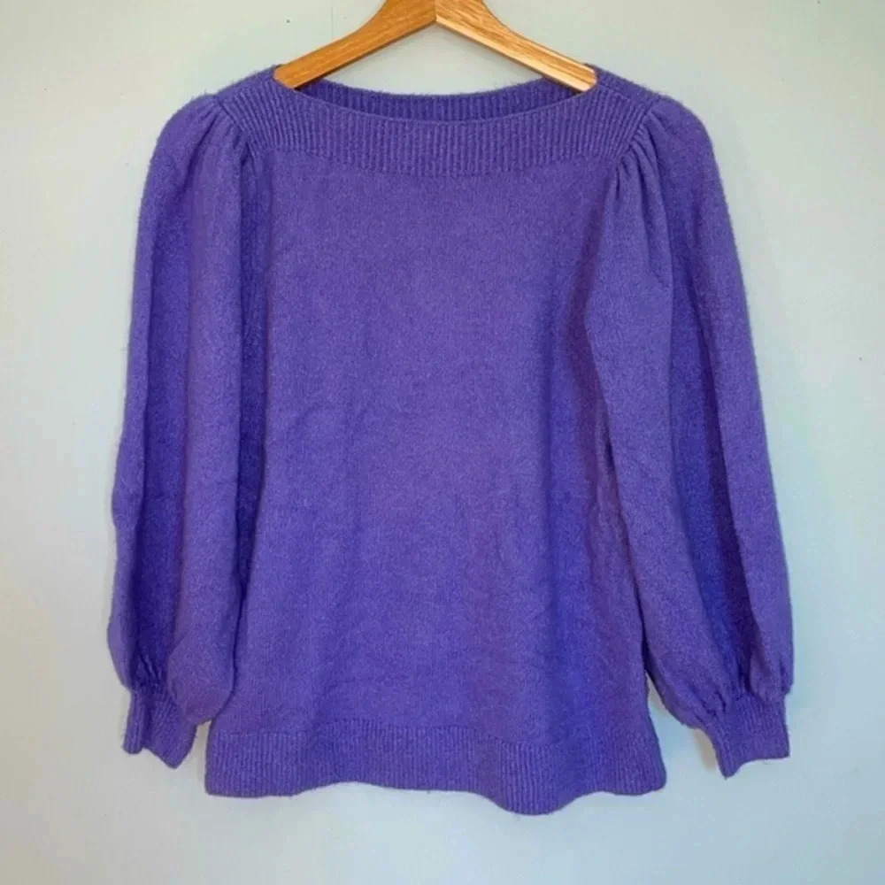 Loft Women’s XS purple puff sleeve sweater cotton blend business casual